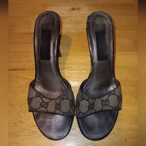 Gucci Brown/Black GG Canvas Slide Heels